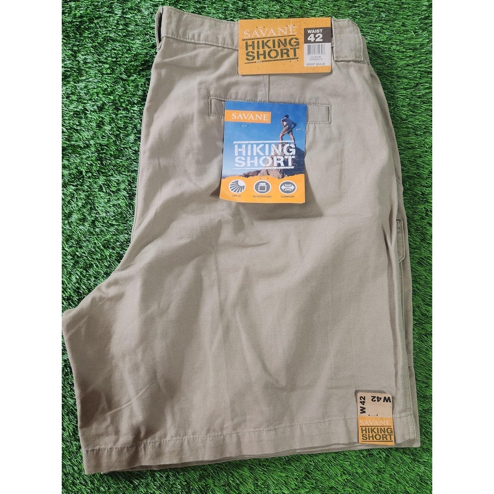 Savane Hiking Shorts Mens 42 Beige Elastic Waist Cargo Tech Pocket UPF 30